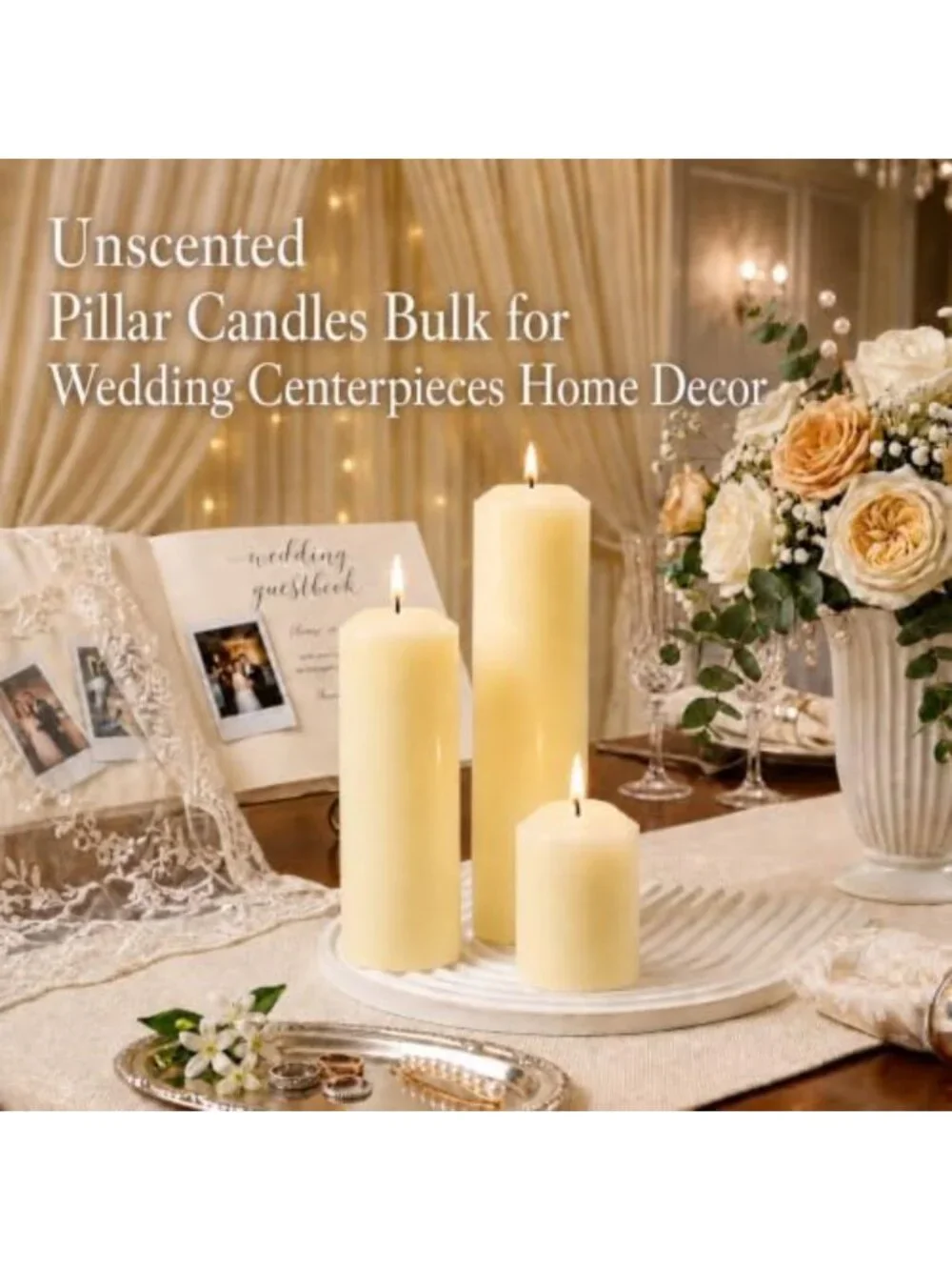 Ivory Unscented Pillar Candles Set of 36 - 2x2.9, 2x5.9, 2x7.9 Inch Bulk Decor